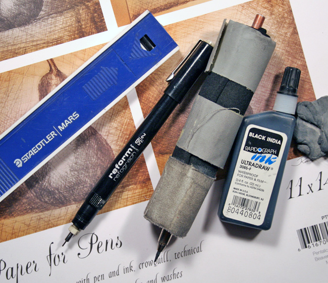 cartoonist_tools_supplies Cartoonist Supplies - Technical Pens, Kneaded Eraser, Drafting Pencil, Ultra Draw Ink and Paper